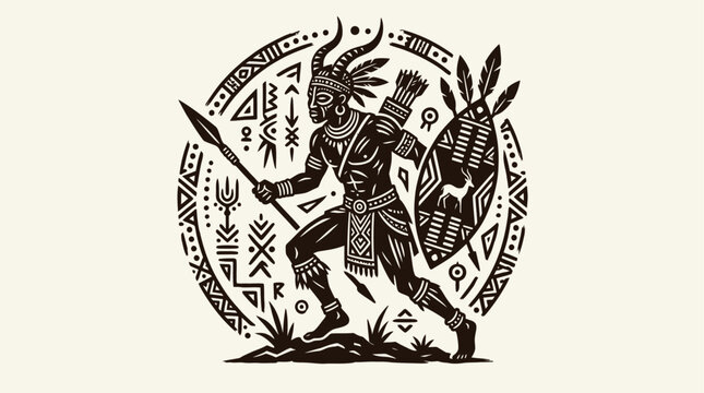 tribal african man hunting traditional culture vector illustration