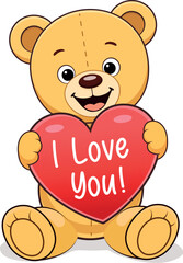 Fototapeta premium Cute Teddy Bear Holding Heart with I Love You Text – Adorable Cartoon Love Vector Illustration