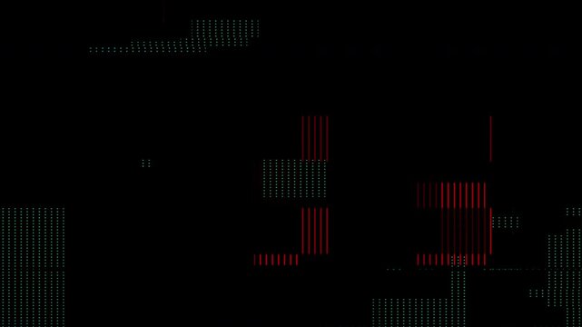 Abstract dark digital glitch overlay texture with red pixelated scanline blocks on a black background.
