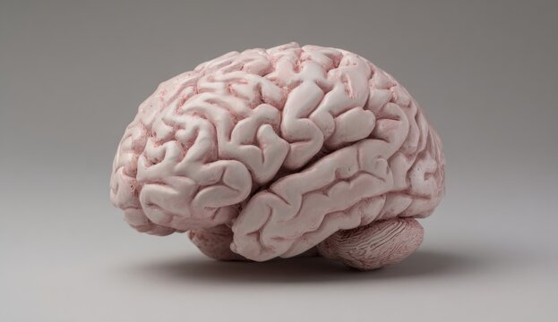 A human brain crafted from soft clay with detailed folds and gyri on a neutral gray background