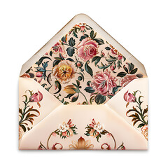 Elegant open envelope displays ornate floral design for special occasions