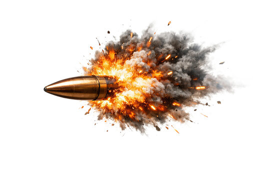 Bullet with a fire explosion isolated on transparent background.