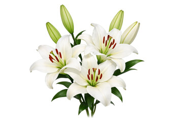 Obraz premium White lily flowers isolated on transparent background.