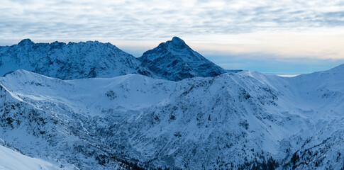 Mountain peak snow-capped mountains snow rocks landscape