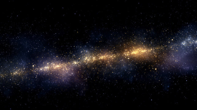 Deep space background with Milky Way band diagonally across black void. Nebula with blue-purple and gold gradient glow. Cinematic lighting. Left copy space. Ideal for website Hero, tech. 8K