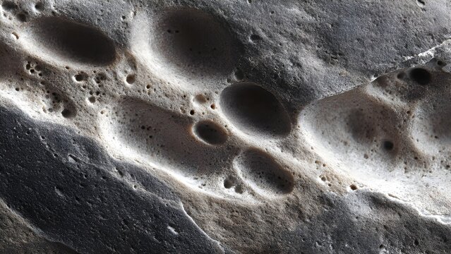 Extreme Close-up of Natural Volcanic Basalt Rock Texture with Vesicles and Pore Holes