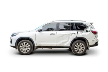 Fototapeta premium Damaged white SUV accident