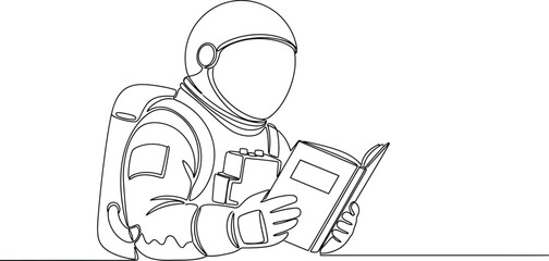 Astronaut reading a book one continuous line drawing © JUWEL