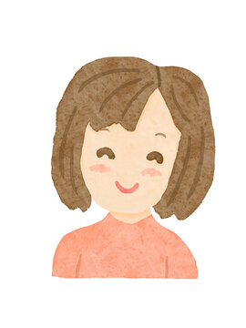 白バックにピンクの服を着た笑顔女性の上半身イラスト