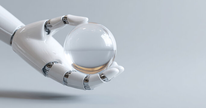Robot hand holding transparent glass sphere