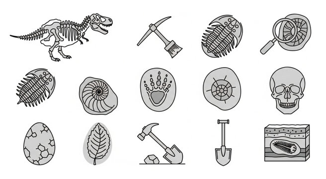 Collection of prehistoric fossils and dinosaur skeletons for scientific study and research.