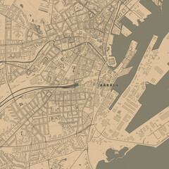 Fototapeta premium Vintage Map of Aarhus Denmark – Cultural Capital and Historic Old Town
