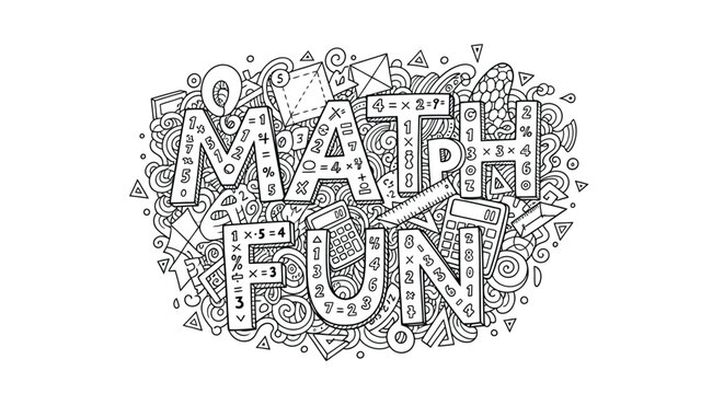 Math symbols and illustrations surround fun text in graphic