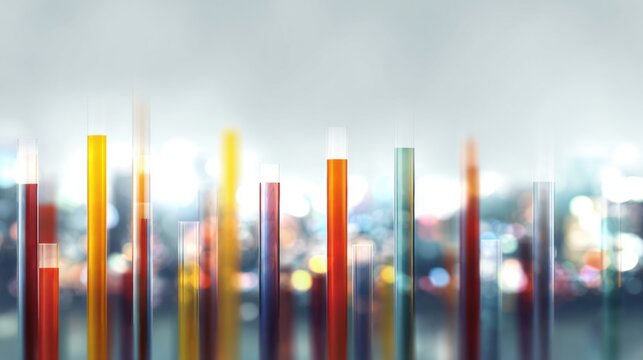 Abstract digital background featuring colorful vertical bars with gradient textures and blurred light effects