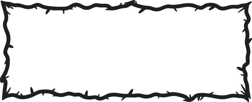Thorn branch frame border rectangle black silhouette hand drawn floral decorative prickly element bramble vine sketch