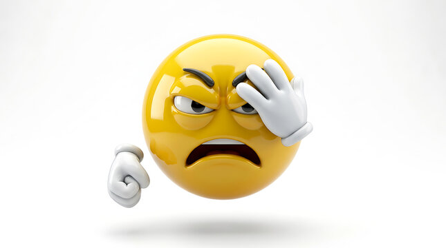 3D Cartoon Emoji with Facepalm Gesture, Expressing Frustration, Stress, Annoyance, or Headache