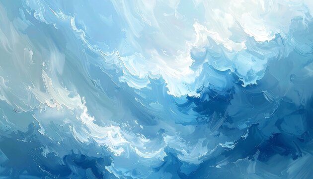 Abstract cloudscape painting with shades of blue and white, artistic and dreamy.