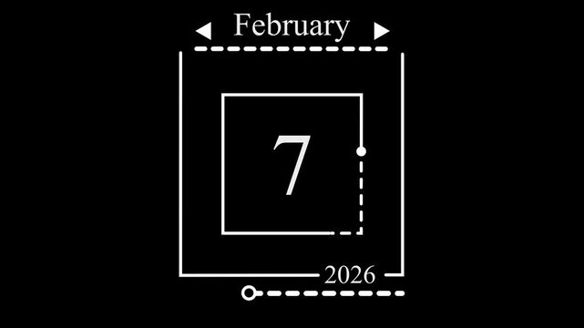 7th February 2026 Calendar Motion Graphic, White Minimalist Date Tracker