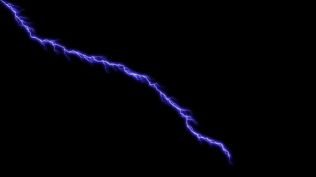 Realistic Blue Lightning Bolt Animation on Black Background, Electrical Spark Loop
