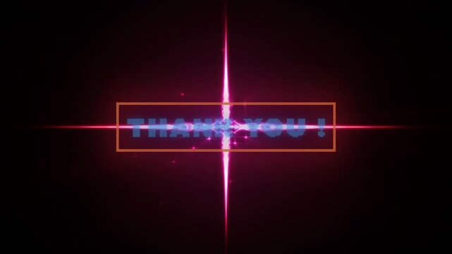 Animation of thank you text in blue letters over glowing spots of light