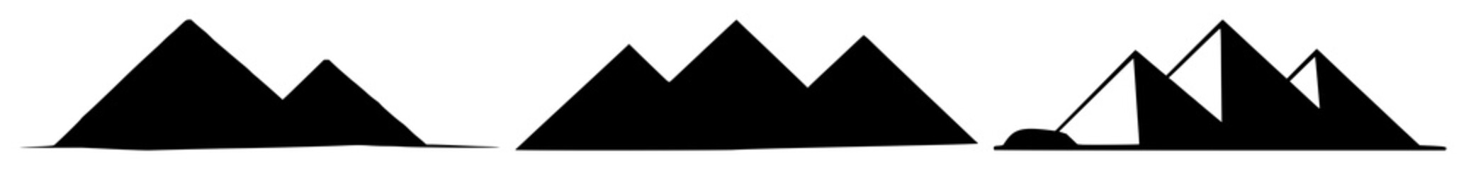 Obraz premium Solid black icon, white background: landmark Pyramids set with simple line art design featuring simple design, minimalist, black and white with illustrations and graphics