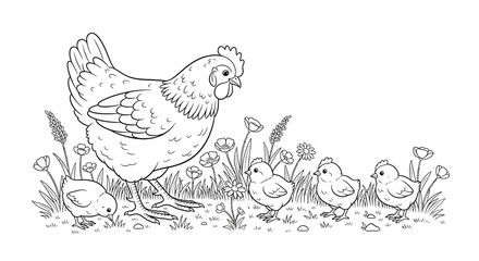 Fototapeta premium A mother hen and her chicks.
