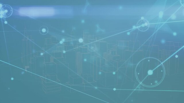 Animation on network of connections over greenbackground