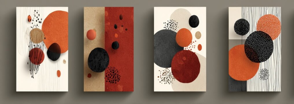 Modish set of abstract, creative, minimalist, artistic hand‑drawn composition