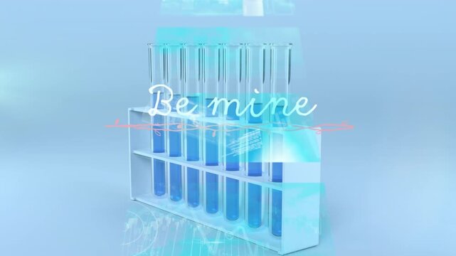 Animation of be mine text over test tubes