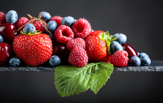 Berries closeup colorful assorted mix.