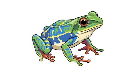 Obraz premium Vibrant Green and Blue Tree Frog Illustration.