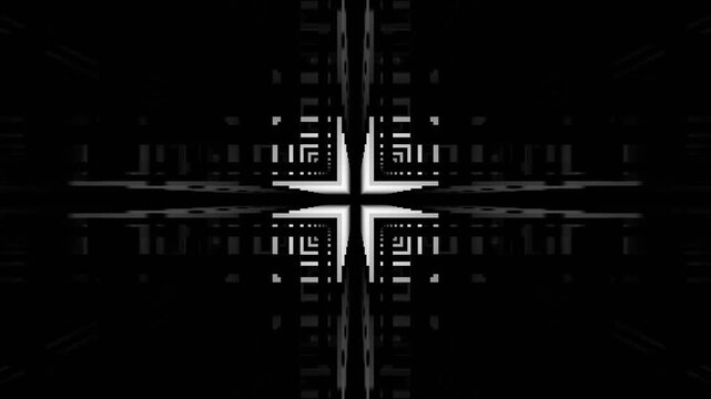 Red and White Rhythmic Flashing of Neon Squares in the Endless Tunnel Background VJ Loop in 4