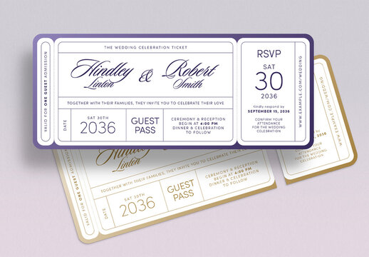 Wedding Ticket Invitation Template, Event ticket, Elegant RSVP Guest Pass Card, Printable Save The Date Invite