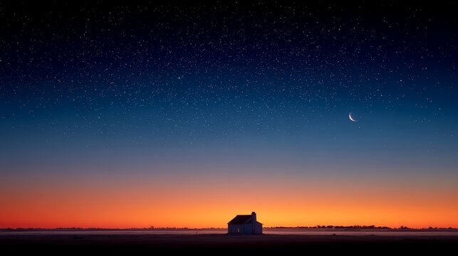 A broad desert landscape at dusk, featuring the silhouette of a mosque cityline at the very bottom of the horizon