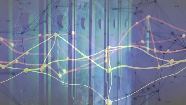 At start yellow and orange waveforms shifting peaks and sliding nodes visualizing data trends