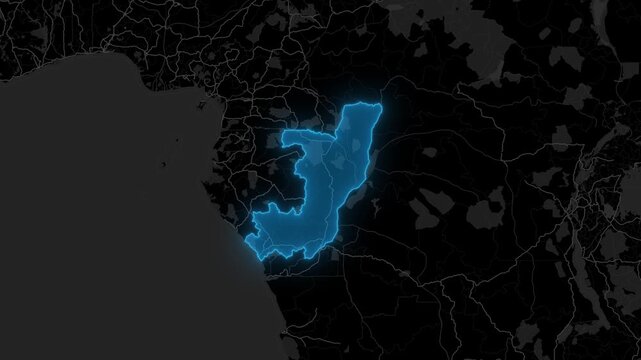 Stylized Blue Neon Glow Map Zoom In Animation on Dark Digital Background - Republic of the Congo