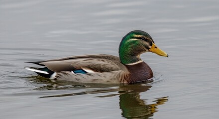 Fototapeta premium Elegant mallard swimming in calm water