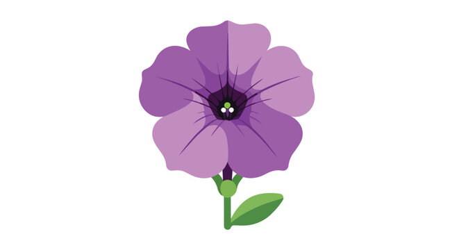 Flat Vector Illustration of a Single Purple Petunia Flower