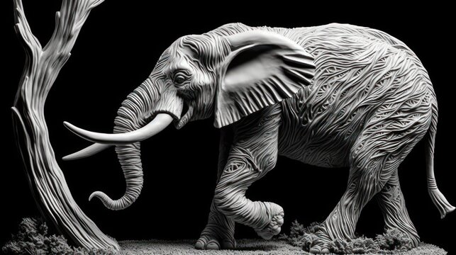 Elegant Monochrome Elephant Sculpture