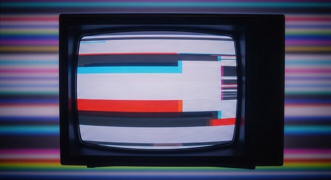 RGB scanline pattern background with vintage CRT television screen effect and digital glitch distortion for retro technology or cyber security concept
