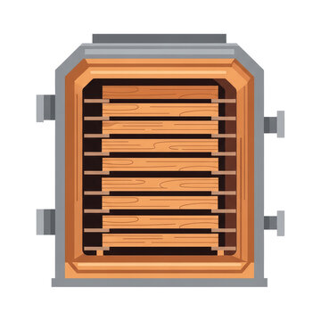 Industrial Furnace Illustration Minimalist Design With Wooden Slats and Handled Controls