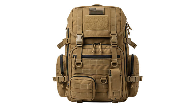 Tactical coyote brown military rucksack with flag patch