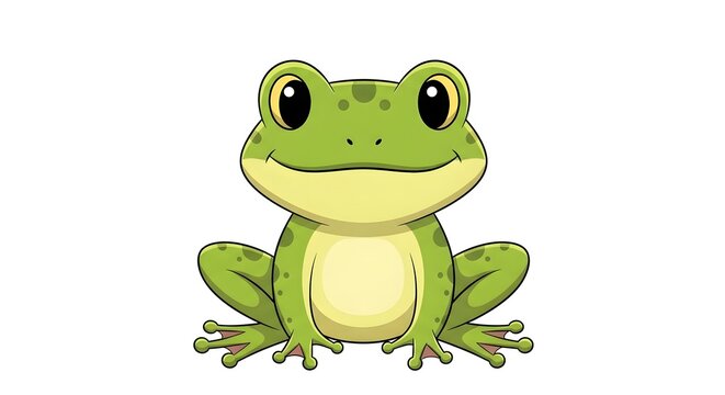 Cute cartoon frog illustration with big eyes and green skin.
