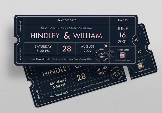 Wedding Ticket Invitation Template, Save The Date Card, RSVP Pass, Event Admit One Ticket