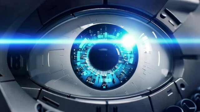 Bionic Eye with Circuit Iris Blue Laser Scan and Metallic Eyelid