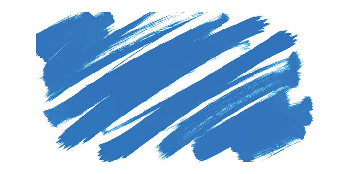 A vibrant blue paintbrush stroke texture isolated on a plain white background for design work