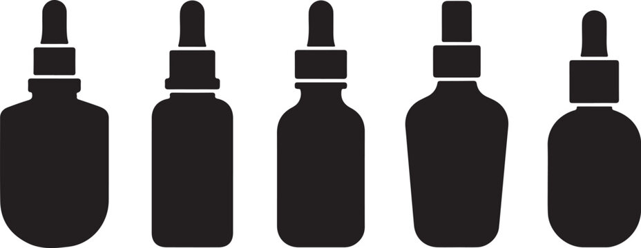 Black silhouette of five dropper bottles