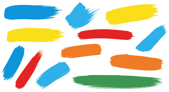 Colorful Paint Strokes and Brush Swipes on White Background