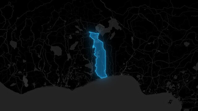 Stylized Blue Neon Glow Map Zoom In Animation on Dark Digital Background - Togo