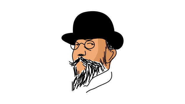 Erik Satie portrait, flat vector illustration